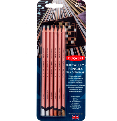 Цветные карандаши Derwent "Металлик" Traditional 6 цветов набор в блистере