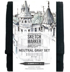 Набор 12 маркеров Sketchmarker Brush Pro "Нейтральные серые" в пенале