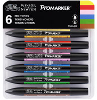 Promarker набор спиртовых маркеров Winsor & Newton 6 Mid Tones (средние)