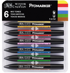 Promarker набор спиртовых маркеров Winsor & Newton 6 Mid Tones (средние)