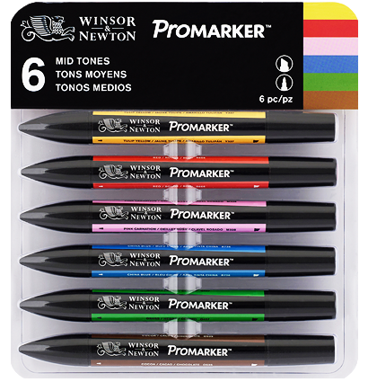 Promarker набор спиртовых маркеров Winsor & Newton 6 Mid Tones (средние)