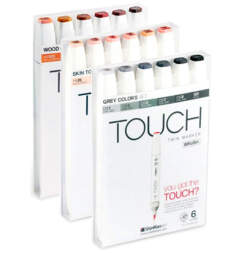 Touch Brush 18 цветов наборы маркеров для скетчинга (телесные + древесные + серые)
