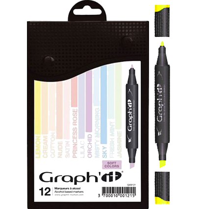 Набор маркеров для скетчей Graph'It Classic Pastel 12 штук в пенале (пастельные оттенки)