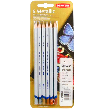 Цветные карандаши Derwent "Металлик" 6 цветов набор в блистере (серебряно-золотые)
