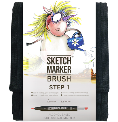 Набор маркеров Sketchmarker Brush / Скетчмаркер Браш "Для начинающих - Step 1" 12 цветов в сумке