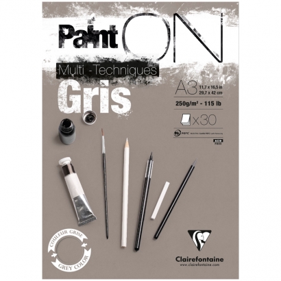 Альбом для смешанных техник Paint'On ClaireFontaine Grey серая А3 / 30 листов / 250 гм