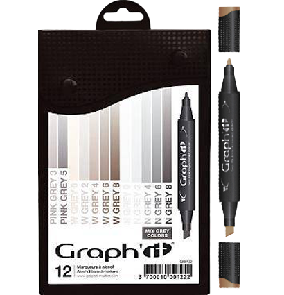 Набор маркеров для скетчей Graph'It Classic Mix Grey 12 штук в пенале (серые оттенки)