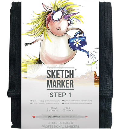 Набор маркеров Скетчмаркер / Sketchmarker "Для начинающих - Step 1" 12 цветов в сумке