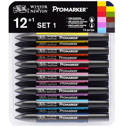 Promarker набор спиртовых маркеров 12+1 Set 1(базовые+блендер)