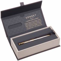 Ручка шариковая Parker Sonnet Stainless Steel GT Slim 1 мм черные чернила, подарочная упаковка