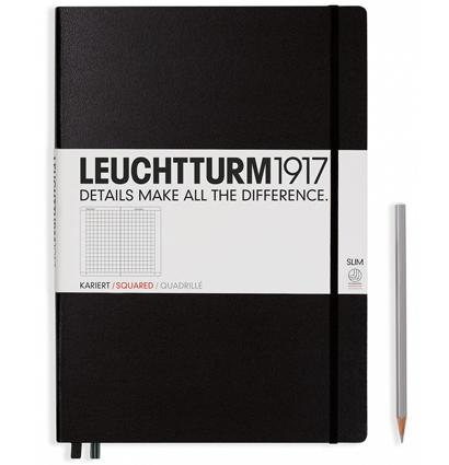 Записная книжка Leuchtturm «Master Slim» A4+ в клетку черная 123 стр.