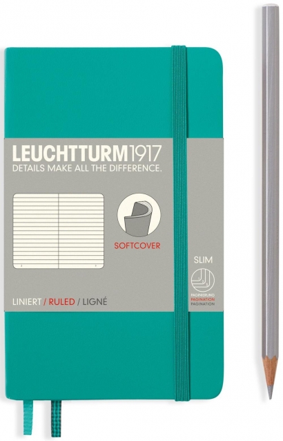 Записная книжка Leuchtturm «Pocket» A6 в линейку изумрудная 123 стр.