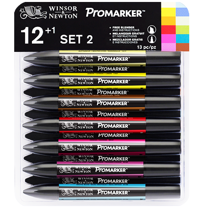 Promarker набор спиртовых маркеров 12+1 Set 2 (базовые+блендер)