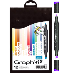 Набор маркеров для скетчей Graph'It Classic Manga 12 штук в пенале (яркие и прозрачные)
