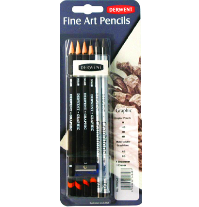 Набор чернографитных карандашей Derwent Graphic с точилкой и ластиком в блистере