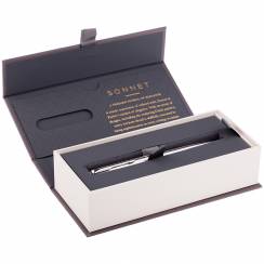 Ручка шариковая Parker Sonnet Stainless Steel CT 1 мм черные чернила, подарочная упаковка