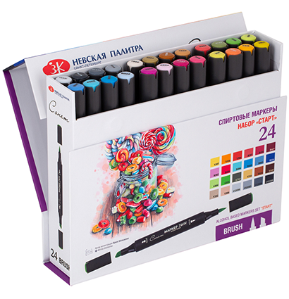 Набор маркеров с кистью для творчества Сонет "Twin Brush. Старт" 24 цвета