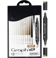 Набор маркеров для скетчей Graph'It Classic Warm Greys 12 штук в пенале (теплые серые)