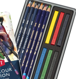 Набор акварельных карандашей Derwent Watercolour Collection 12 цветов разных серий в кейсе