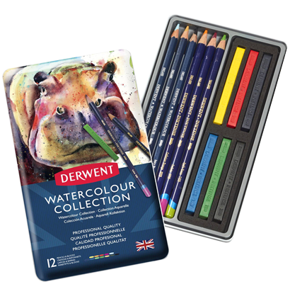 Набор акварельных карандашей Derwent Watercolour Collection 12 цветов разных серий в кейсе