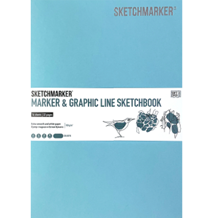 Скетчбук Sketchmarker Marker & Graphic Line универсальный голубой с мягкой обложкой 17х25 см / 16 листов / 180 гм