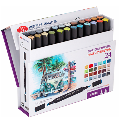 Набор спиртовых маркеров для творчества Сонет "Twin Brush. Путешествия" 24 цвета