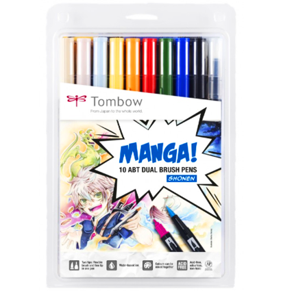 Набор брашпенов Tombow ABT Dual Brush Pen 10 Manga-1 Shonen (манга)