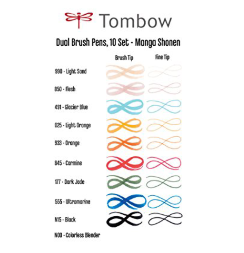Набор брашпенов Tombow ABT Dual Brush Pen 10 Manga-1 Shonen (манга)