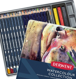 Акварельные карандаши Derwent Watercolour Collection набор 24 цвета разных серий в кейсе
