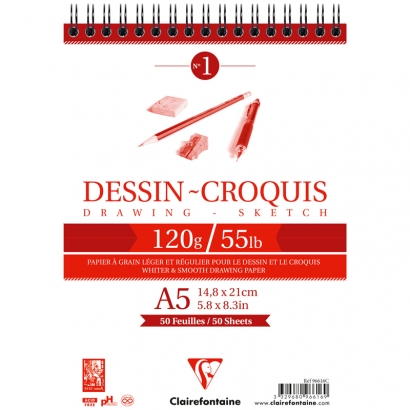 Скетчбук Clairefontaine "Dessin croquis" А5 / 50 листов / 120 гм 
