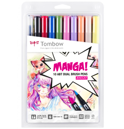 Набор брашпенов Tombow ABT Dual Brush Pen 10 Manga-2 Shojo (манга)