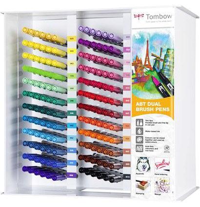 Настольный дисплей с маркерами Tombow ABT Dual Brush Pen 144 штуки, палитра 24 цвета