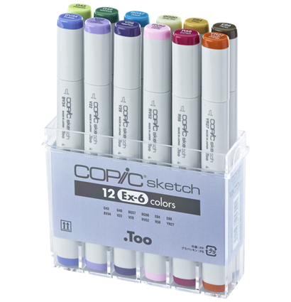 COPIC SKETCH 12 EX-6 набор маркеров для рисования с кистью в фирменном кейсе