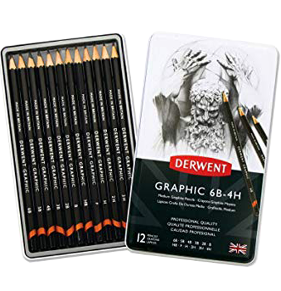 Набор чернографитных карандашей Derwent Graphic 12 Medium 6B-4H в пенале