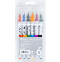 Набор японских маркеров с кистью ZIG Clean Color Real Brush 6 цветов