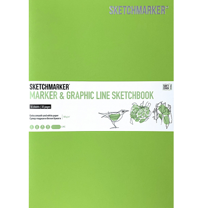 Скетчбук Sketchmarker Marker & Graphic Line универсальный лайм с мягкой обложкой 17х25 см / 16 листов / 180 гм
