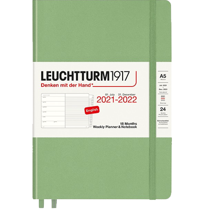 Блокнот-еженедельник Leuchtturm на 18 месяцев А5 2022 год пастельный зеленый