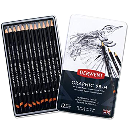 Набор чернографитных карандашей Derwent Graphic 12 Soft 9B-H в пенале