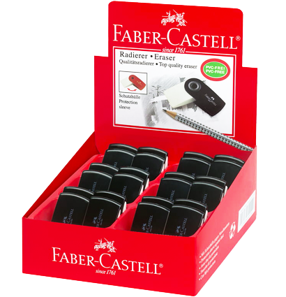 Упаковка 24 ластика с пластиковым держателем Faber-Castell Sleeve Mini для карандашей