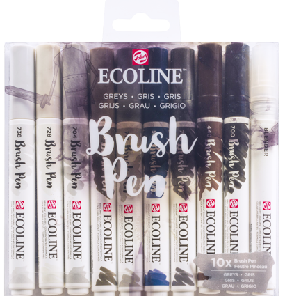 Акварельные маркеры Ecoline Brush Pen в наборе 10 цветов "Серые"
