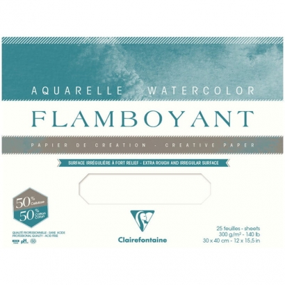 Бумага для акварели Flamboyant ClaireFontaine с хлопком склейка 50х65 см / 10 листов / 300 гм