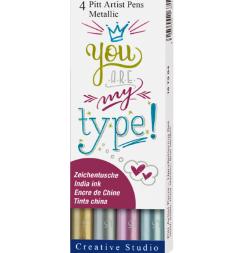 Набор маркеров для леттеринга "Металлик" Faber-Castell Pitt Artist Pen 4 штуки пуля