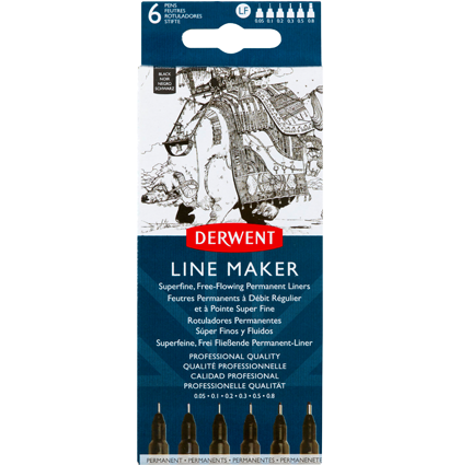 Набор черных линеров Derwent Line Maker 6 штук разной толщины