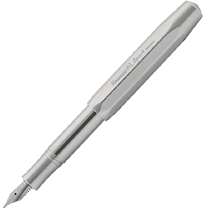 Перьевая ручка Kaweco Al Sport RAW серебряная в алюминиевом корпусе с синим картриджем, подарочная упаковка
