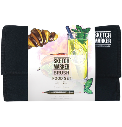 Набор маркеров Sketchmarker Brush / Скетчмаркер Браш "Food Sketching - Фуд скетчинг" 24 цвета в сумке