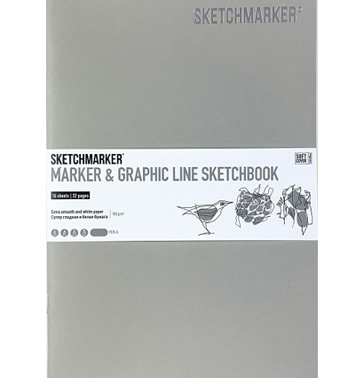 Скетчбук Sketchmarker Marker & Graphic Line универсальный жемчужный с мягкой обложкой 17х25 см / 16 листов / 180 гм