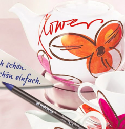 Набор маркеров по фарфору Edding Porcelain Brushpen 6 цветов с кистью (вариант 3)