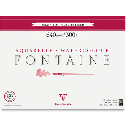 Бумага для акварели Fontain ClaireFontaine из 100% хлопка пачка 56х76 см / 10 листов / 640 гм
